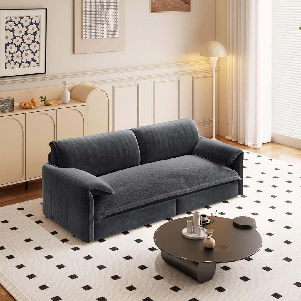 WILLIAMSPACE 66' Queen Pull Out Sofa Bed, 3-in-1 Velvet Convertible Sleeper Sofa Couch with Side Storage, Multi-Functional Loveseat Bed Pull Out Couch for Living Room, Apartment (Gray)