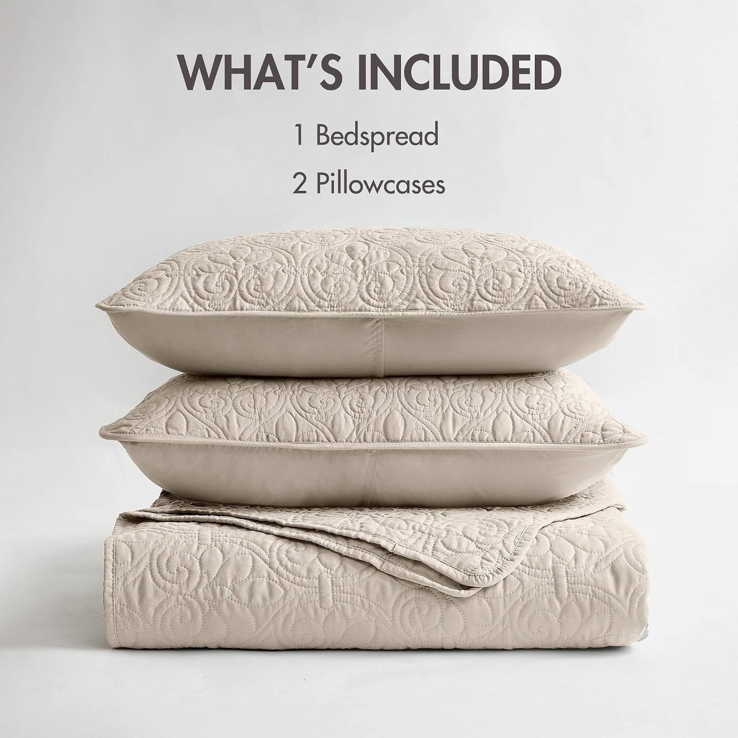 Madison Park Quebec King Size Quilt Bedding Set - Cream , Damask – 3 Piece Bedding Quilt Coverlets – Ultra Soft Microfiber Bed Quilts Quilted Coverlet