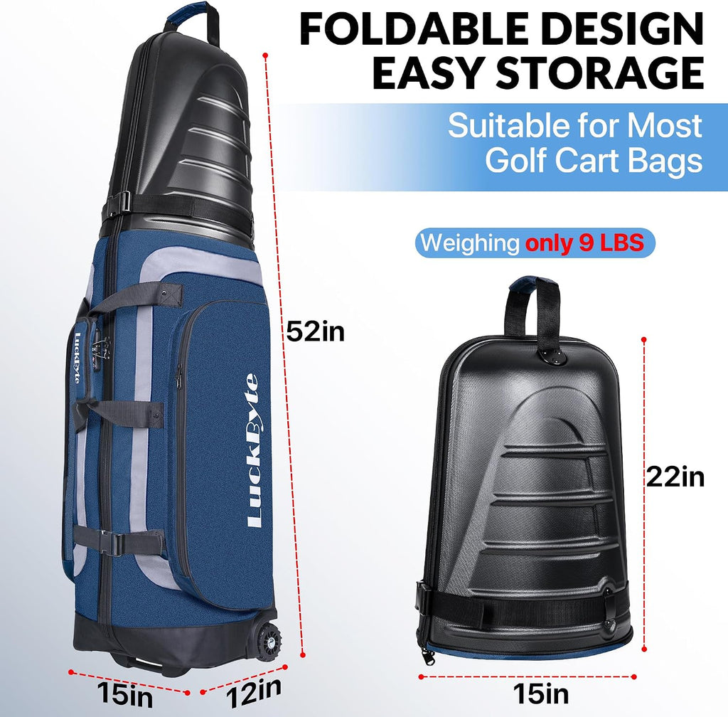 Golf Travel Bag for Airlines, Hard Shell Top Golf Travel Case with Wheels, Heavy Duty 1680D Oxford Fabric, Reinforced Base, Oversized Tank Wheels, Built-in TSA Lock, Water-Resistant Zippers