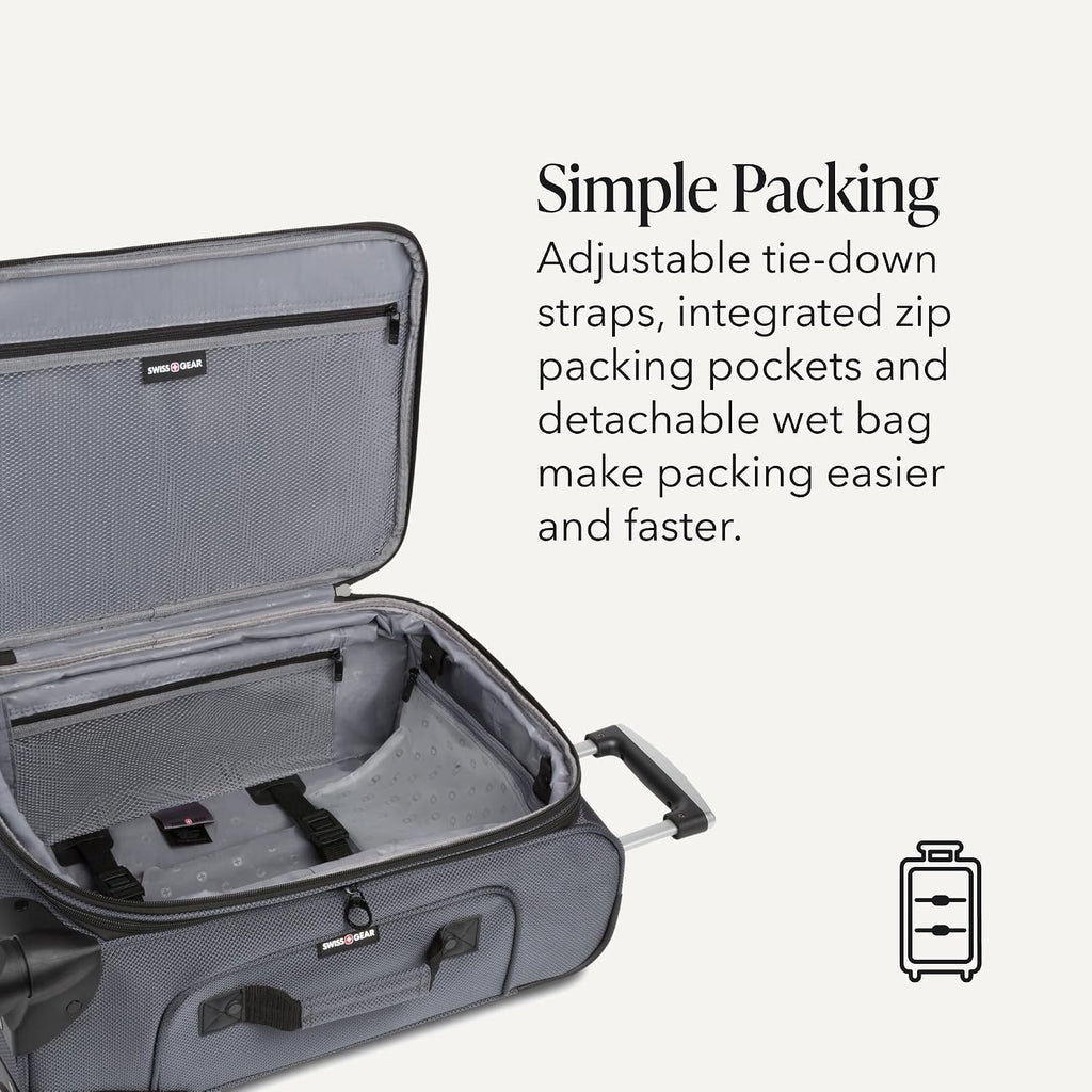 SWISSGEAR Sion Softside Expandable Spinner Luggage Durable Lightweight Travel Suitcase, Dark Grey, Carry-On