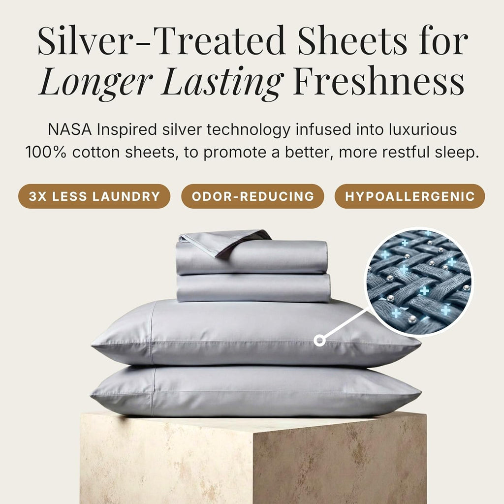Miracle Made Breathable Cotton Bed Sheets, 4-Piece Set – Silver-Treated, Soft and Cool-to-the-Touch Lightweight Bedding Designed for Hot Sleepers – Queen Size, Sky Blue