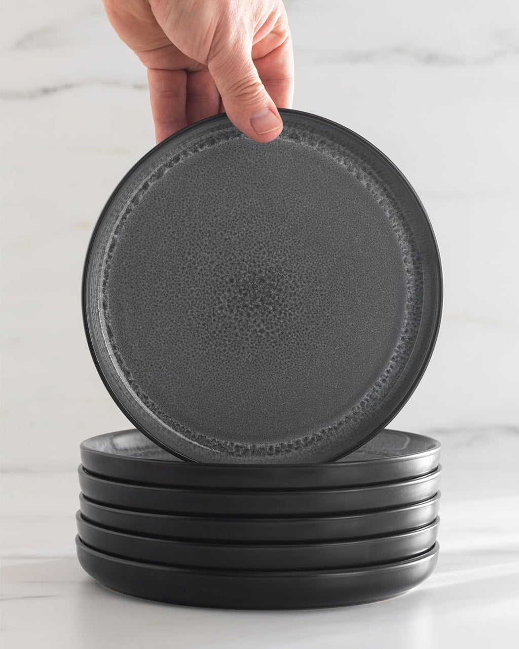 Stoneware dinnerware set 8 persons 24 pcs - Dishwasher, microwave and scratch resistant - Bowl and plate set 8 persons modern - Dinner service Pure Living black in gray…