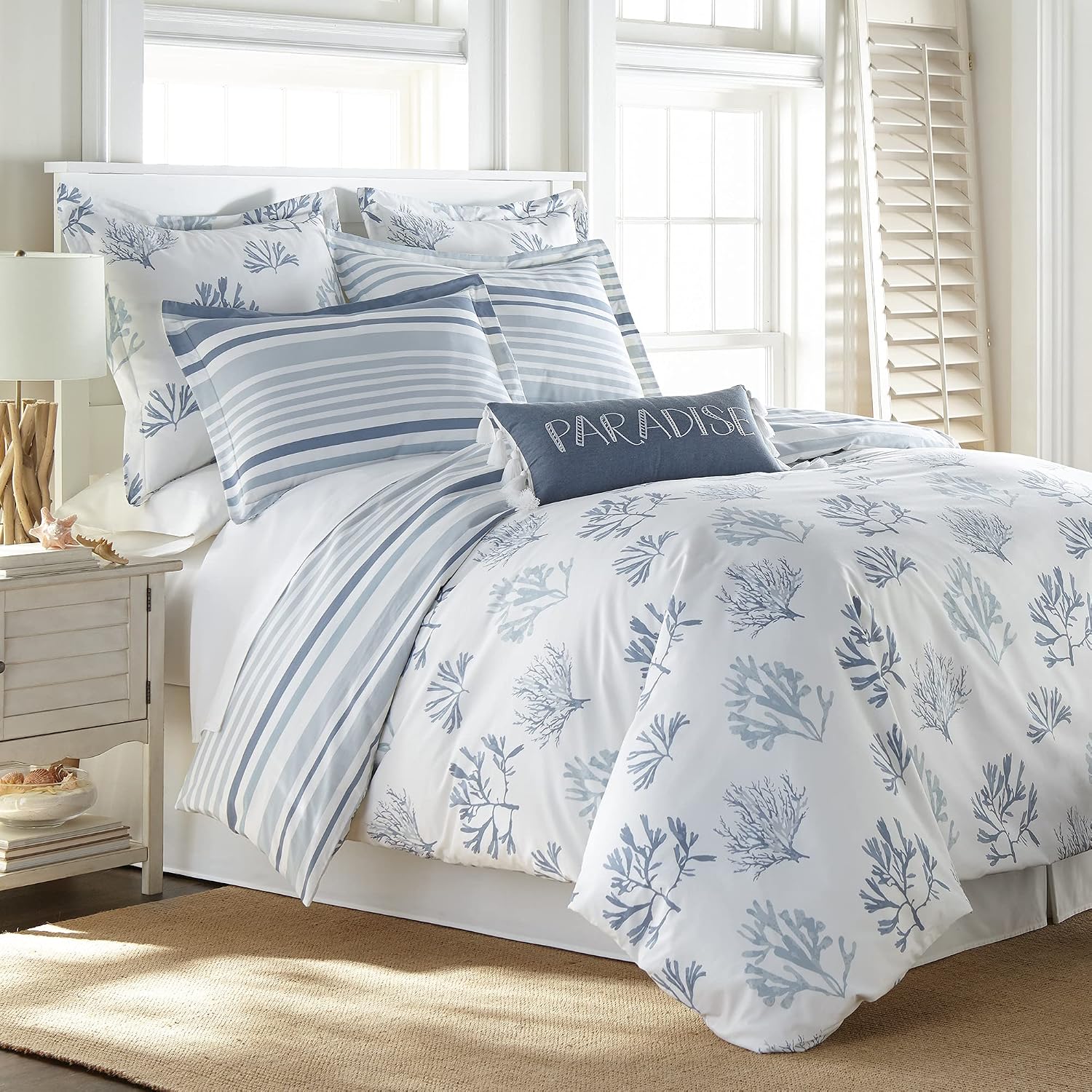 Levtex Home - Truro Comforter Set - Twin Comforter + One Standard Pillow Cases - Stripe - Shades of Blue - Comforter (68 x 88in.) and Pillow Case (26 x 20in.) - Cotton