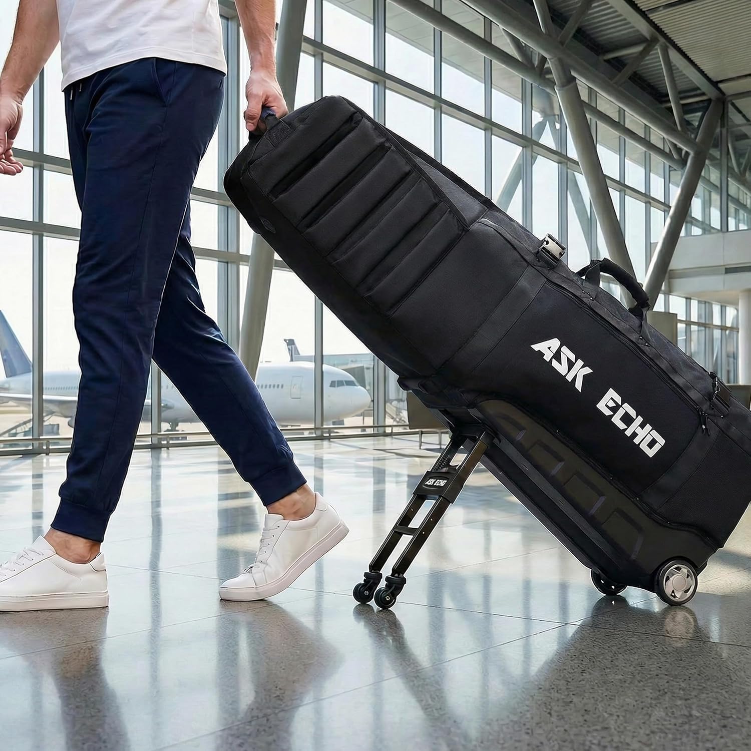 ASK ECHO Locklink StableRoller Golf Travel Bag with 4-Wheel Rolling System, Extendable Support Stand Legs