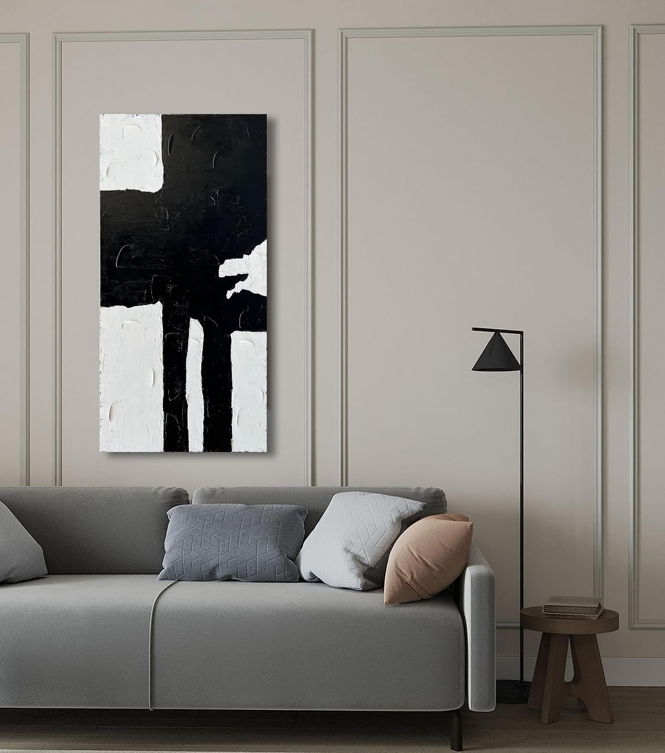 NANKAI Art Hand painted Minimalist style black and white art abstract wall decoration oil painting living room corridor office wall decoration art piece 24x48 inches