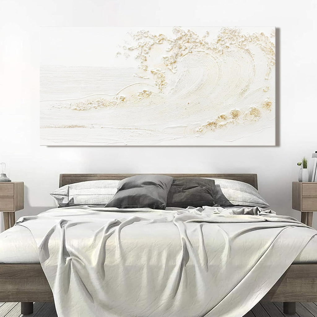 White Wall Art Decor Canvas Art Wall Decor Large Modern Wall Art Silent Waves With Gold Wall Painting Decorations Artwork Wall Art Prints For Room Living Room Bedroom Office 29x58 Inch