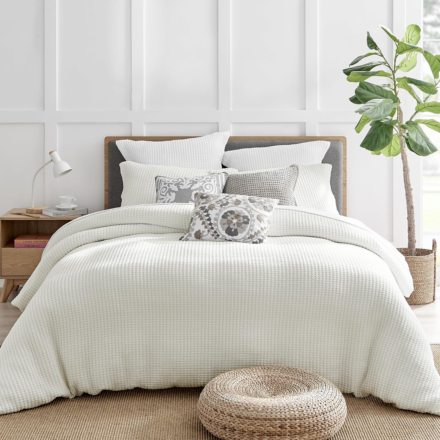 Levtex Home Mills Waffle King Duvet Cover Set (106x94in) with 2 Pillow Shams (36x20in) - Cream - Cotton King Size Duvet Cover Set - Soft, Pre-Washed