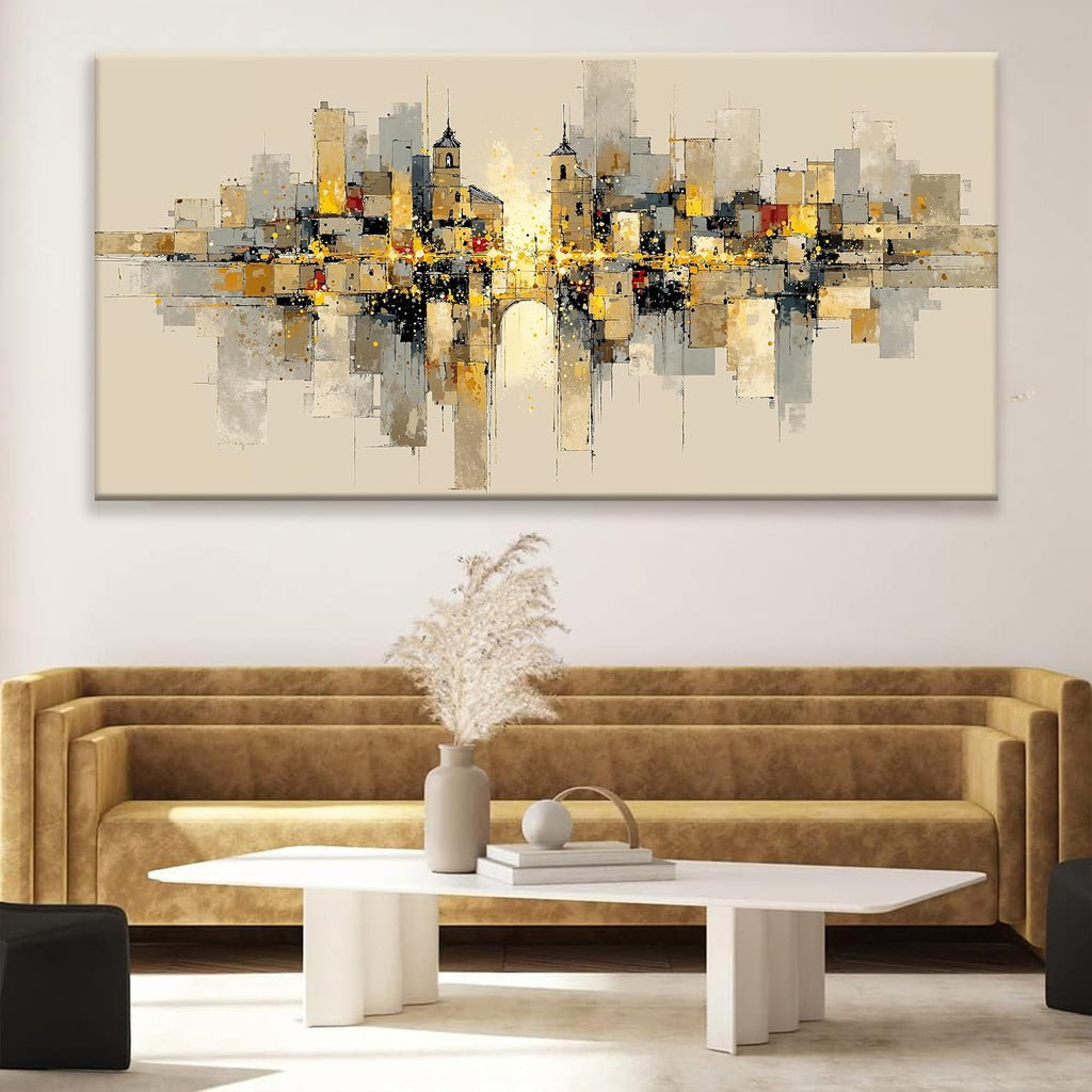 QSQ Large Abstract Wall Art For Living Room Painting Black And Gold Wall Art Prints Minimalist Abstract Art Modern Canvas Art Wall Decor Picture For Bedroom Office Home Aesthetic Decoration 29' × 58'