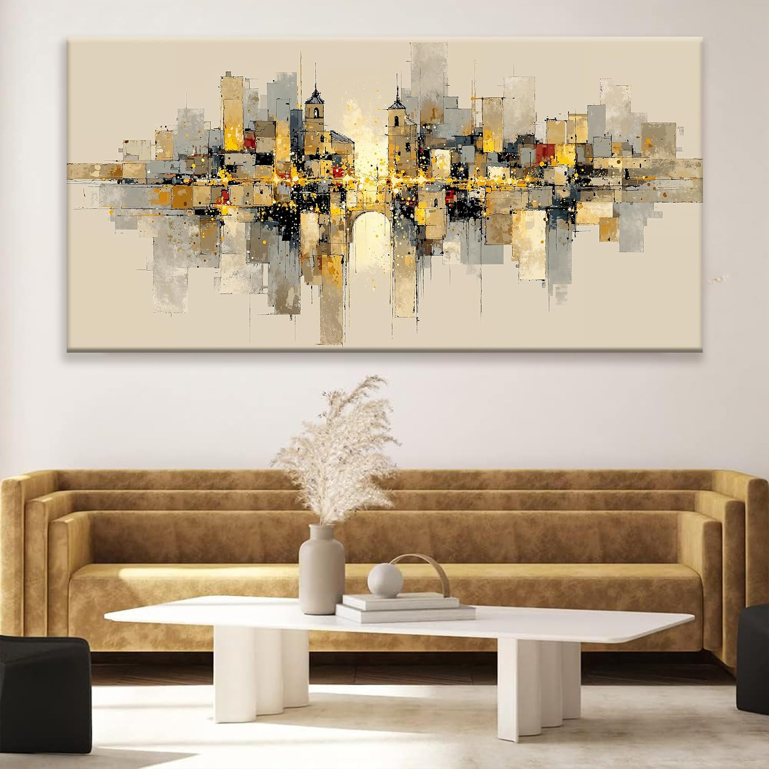 QSQ Large Abstract Wall Art For Living Room Painting Black And Gold Wall Art Prints Minimalist Abstract Art Modern Canvas Art Wall Decor Picture For Bedroom Office Home Aesthetic Decoration 29' × 58'