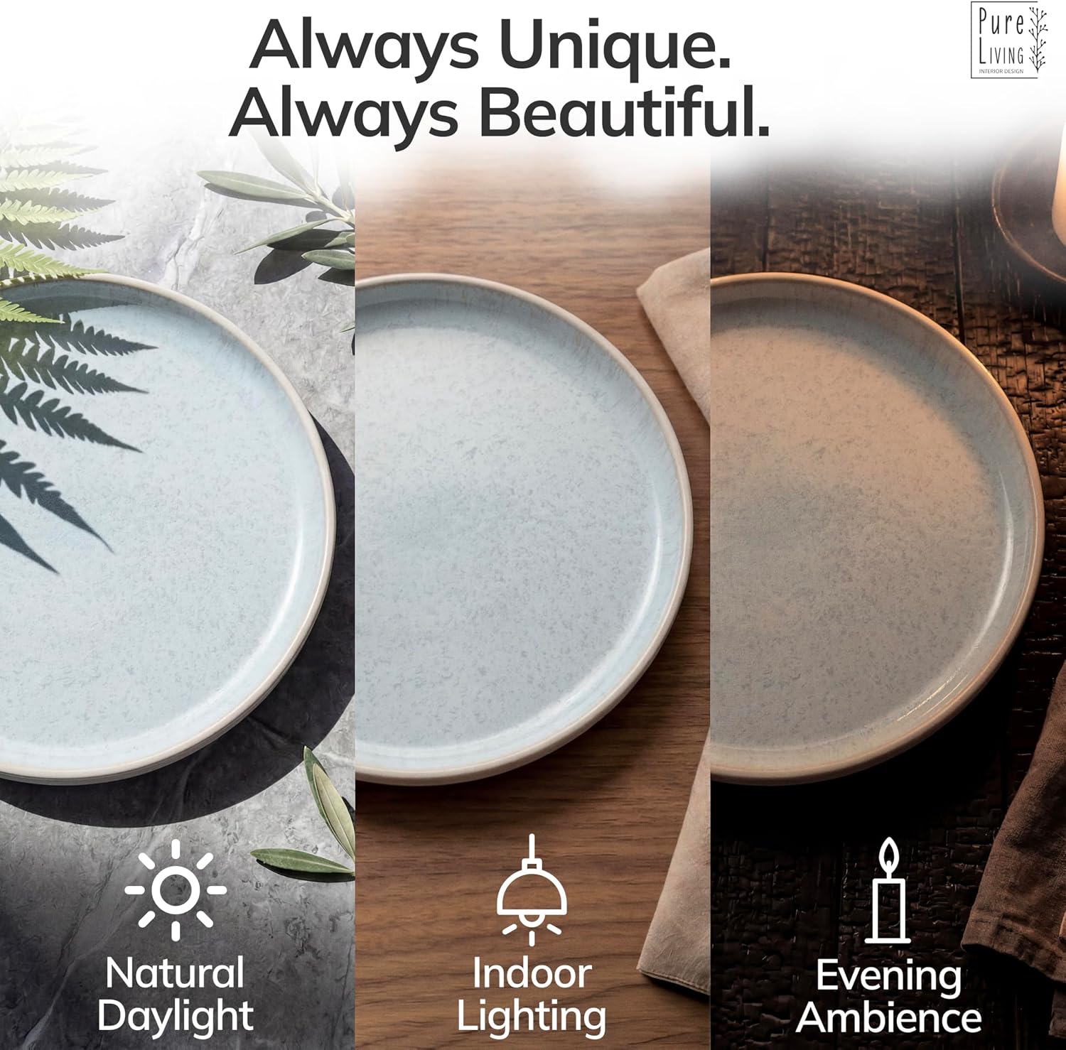 Stoneware dinnerware set 8 persons 32 pcs – Modern style plates and bowls set ceramic – Dishwasher safe and scratch resistant – Bowl and plate set – Dinner service Pure Living beige & blue