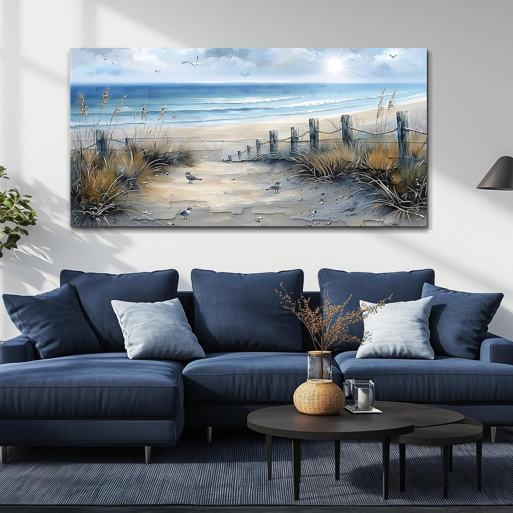 FUHAIHUA Canvas Wall Art For Living Room Large Wall Decorations For Office Modern Bedroom Wall Decor Beach Pictures Blue Ocean Sea Wave Paintings Artwork Aesthetics Posters Home Decor 30X60 In