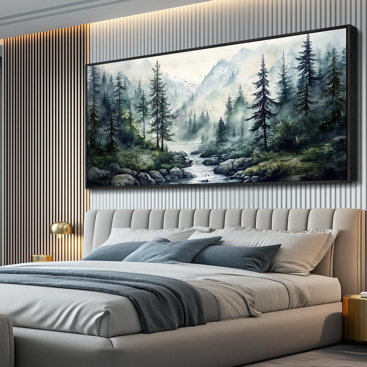 ZUITINGHUA Black Framed Canvas Wall Art For Living Room Large Wall Decor For Office Bedroom Decoration Misty Forest Picture Tree landscape Paintings Artwork Wall Mural Aesthetic Home Decor 32x72 In