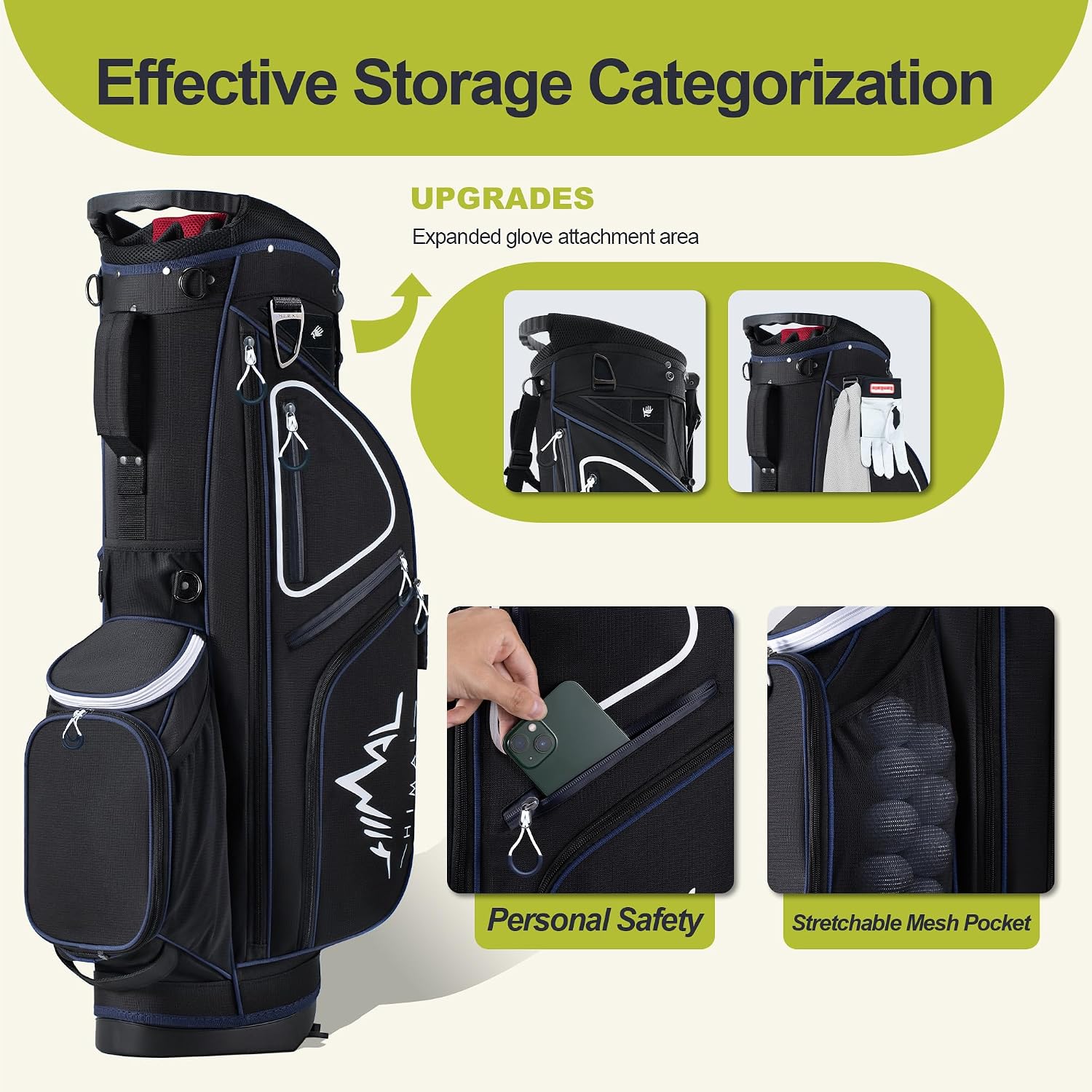 GoHimal 14 Way Golf Stand Bag, Golf Bags for Men with Stand, Top Dividers Ergonomic with 10 Pockets Golf Club Bags