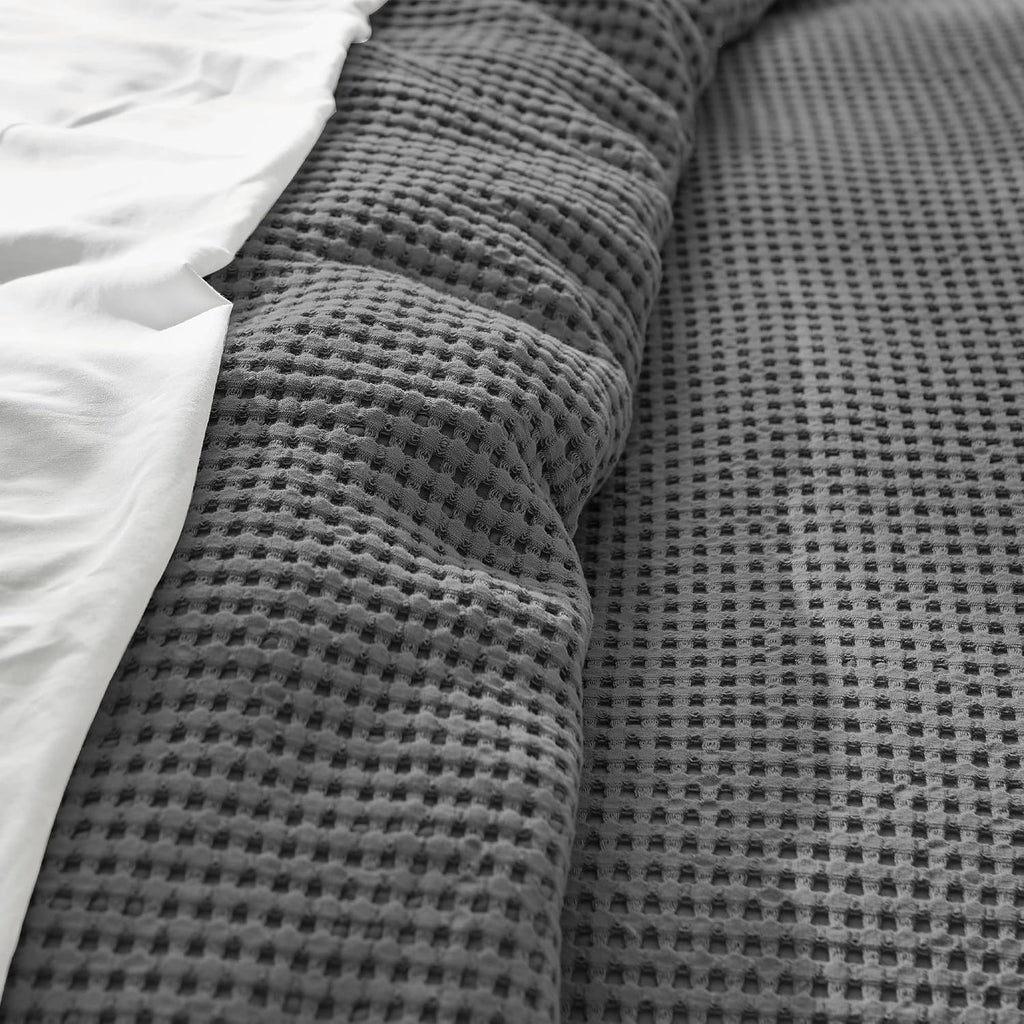 Levtex Home Mills Waffle King Duvet Cover Set (106x94in) with 2 Pillow Shams (36x20in) - Charcoal - Cotton King Size Duvet Cover Set - Soft, Pre-Washed