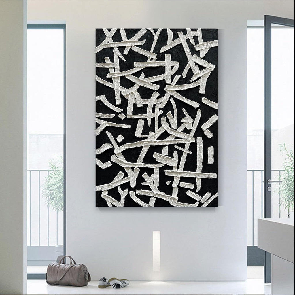 NANKAI Art Hand Painted Oil on Canvas in Black and White Modern Abstract Minimalist Oil Painting Home Wall Art Deco 45x30 inches