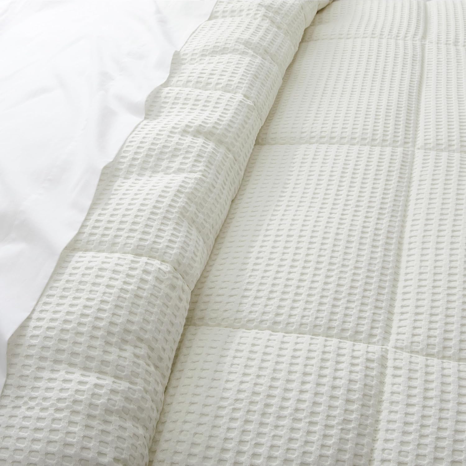 Levtex Home Mills Waffle Full/Queen Comforter Set (90x94in) with 2 Pillow Shams (26x20in) - Cream - 100% Cotton Full/Queen Size Comforter Set - Soft, Pre-Washed