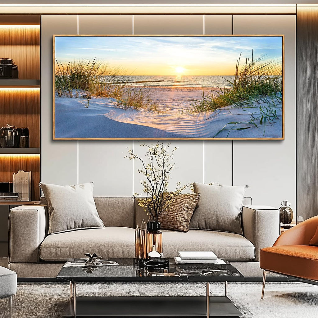 MHARTK66 Large Wall Art For Living Room Wall Decor For Office Ocean Painting Bedroom Wall Decorations Sunrise And Sunset Pictures Artwork For Modern Wood Framed Beach Canvas Prints Poster 72l X 32w