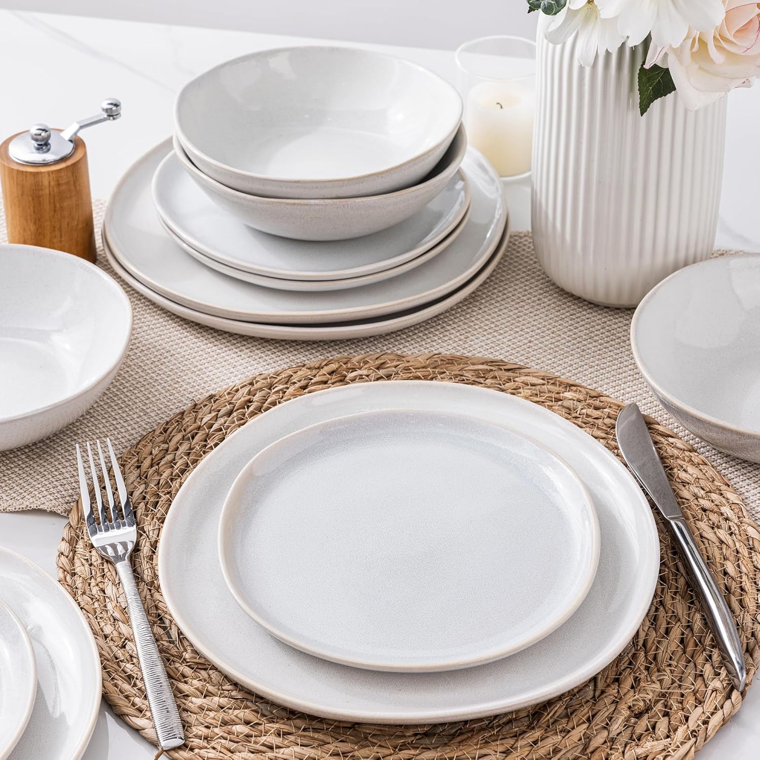 AmorArc Ceramic Dinnerware Sets,Handmade Reactive Glaze Stoneware Plates and Bowls Sets,Highly Scratch Resistant | Dishwasher & Microwave Safe Dishes Set,Service for 6 (18pc)
