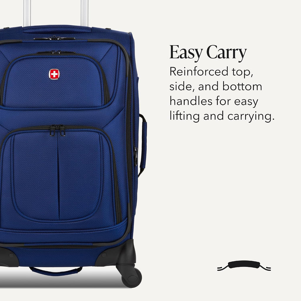 SWISSGEAR Sion Softside Expandable Spinner Luggage Durable Lightweight Travel Suitcase, Blue, Carry-On