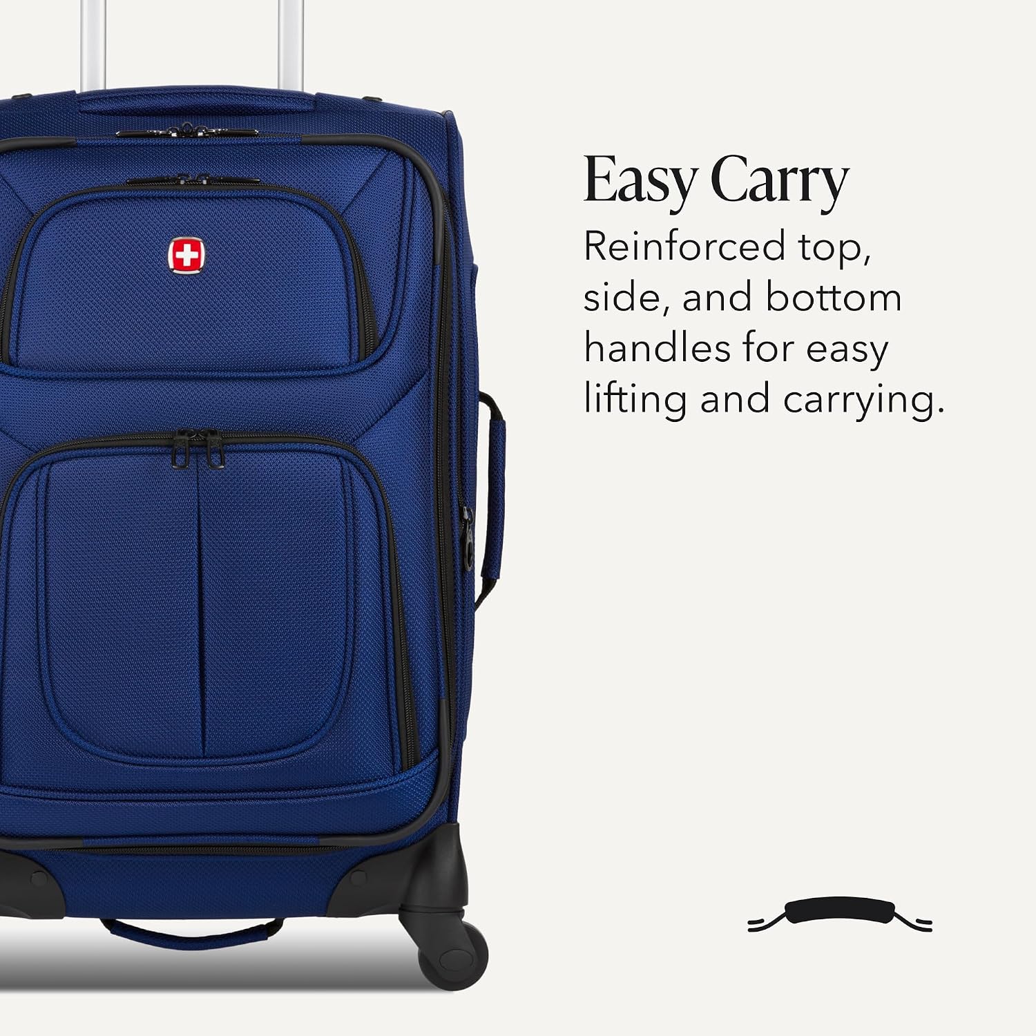 SWISSGEAR Sion Softside Expandable Spinner Luggage Durable Lightweight Travel Suitcase, Blue, Carry-On