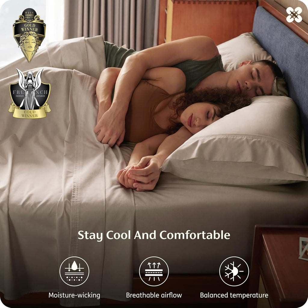 Bedsure Bamboo Viscose Cooling Sheets, Rayon Cotton Serene Blend, PureWoven, Breathable & Buttery Soft King Size Sheets Set, Deep Pocket Up to 18', Hotel Luxury Bedding for Hot Sleepers, Simply Taupe
