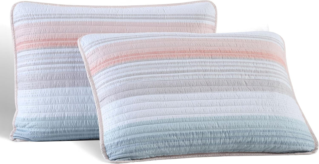 Beatrice Home Fashions Coralinn Striped 3-Piece Quilt Set, Lightweight, All-Seasons, King, Blush