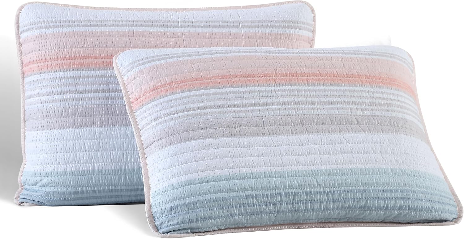 Beatrice Home Fashions Coralinn Striped 3-Piece Quilt Set, Lightweight, All-Seasons, King, Blush