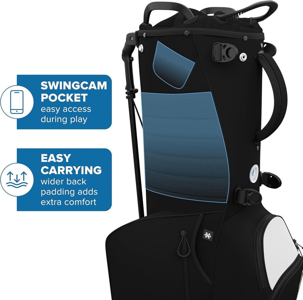 Golf Stand Bag - Lightweight Golf Bag with Stand and 7 Way Dividers, Dual Strap, Waterproof Pocket, Insulated Sleeve, Easy-Lift Handles and Swing-Cam Holder