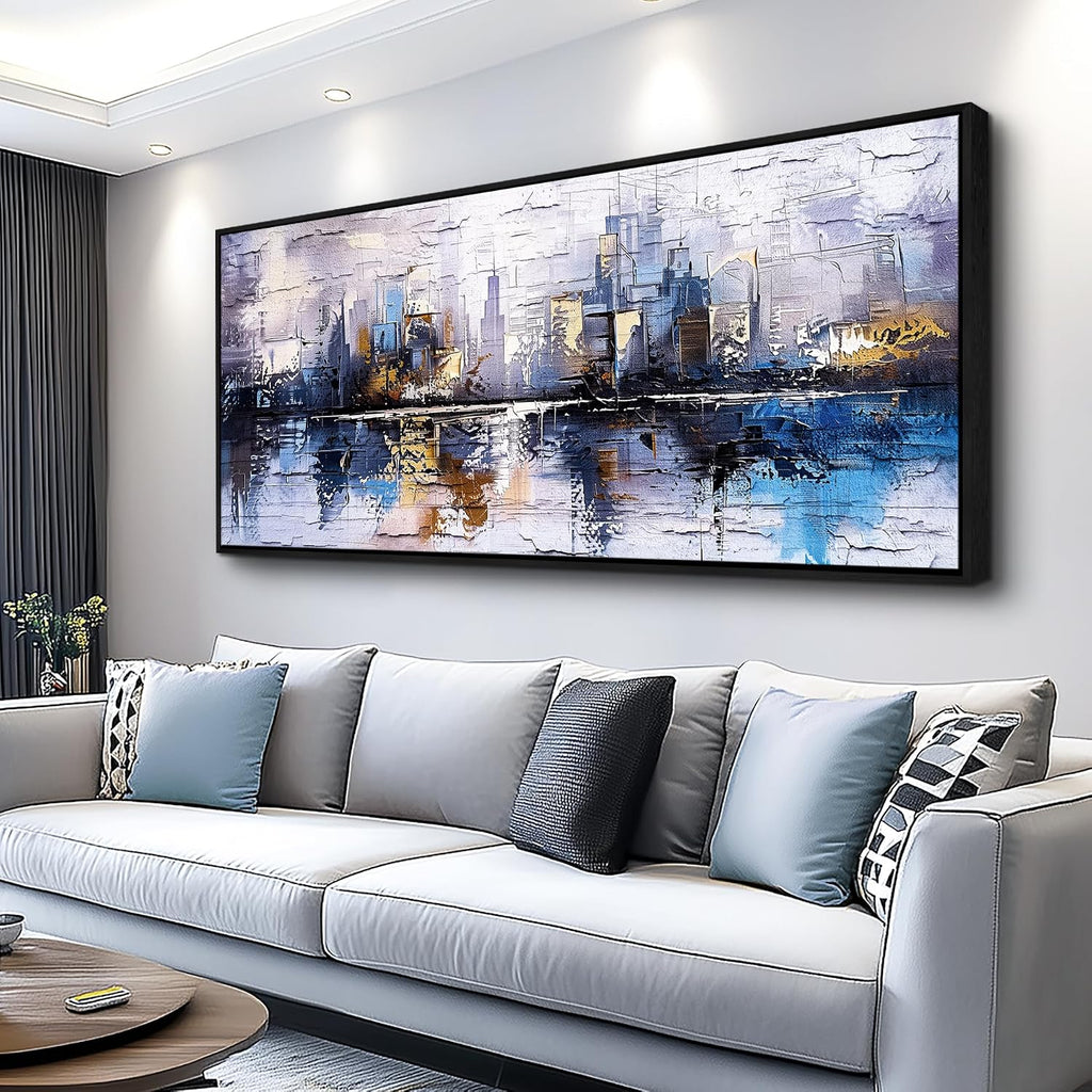 KELIYUAN Abstraction City Landscape Paintings Room Dining Room Canvas Wall Art For Living Room Bedroom Wall Decor Modern Home Decoration Office Pictures Hallway Mural Decoration 32'X72' Black Frame