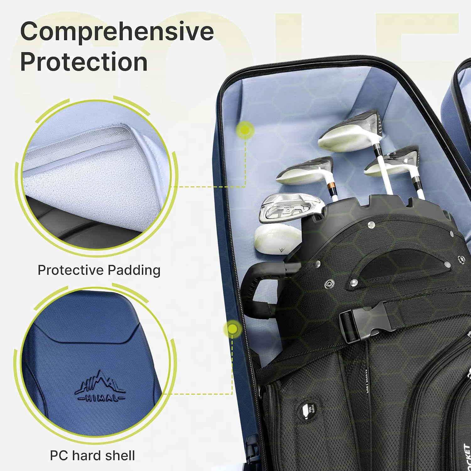 uniHimal Hard Case Golf Travel Bag with Wheels - PC Hard Shell Design Waterproof, Durable & Large Capacity - Golf Travel Case for Golf Clubs Ultimate Protection.