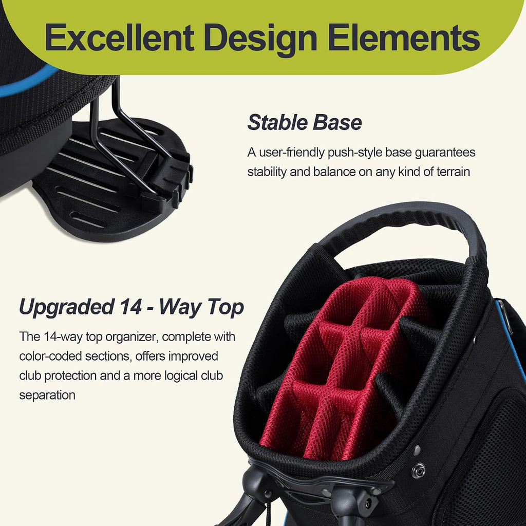 GoHimal 14 Way Golf Stand Bag, Golf Bags for Men with Stand, Top Dividers Ergonomic with 10 Pockets Golf Club Bags