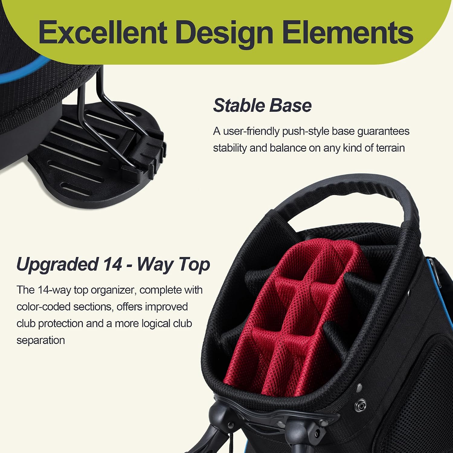 GoHimal 14 Way Golf Stand Bag, Golf Bags for Men with Stand, Top Dividers Ergonomic with 10 Pockets Golf Club Bags