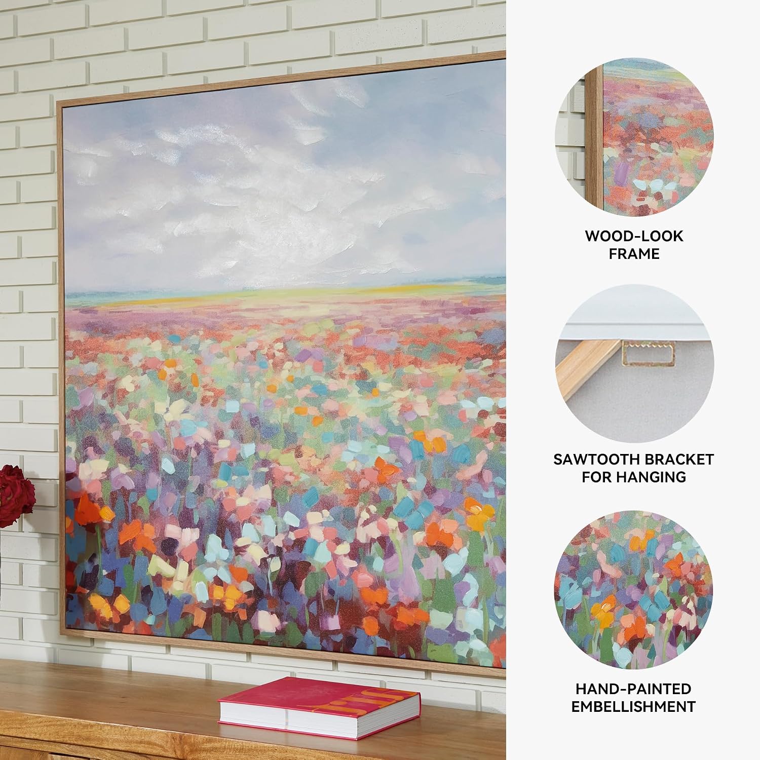 Signature Design by Ashley Sethford Classic Hand Painted Flower Wall Art 48 x 48 Inches, Blue & Orange
