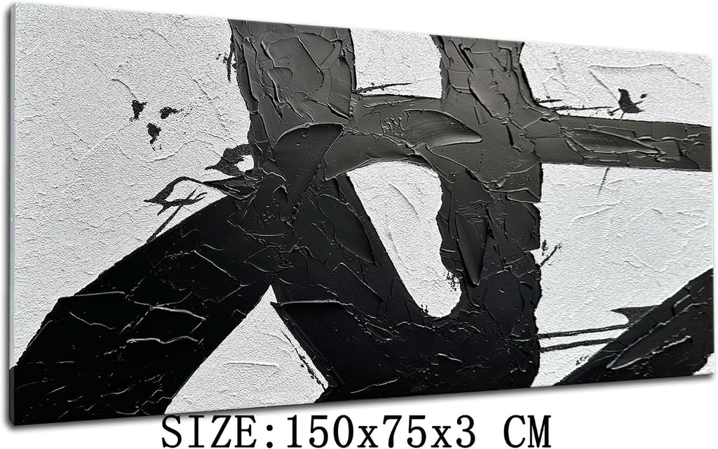 zoinart Hand Painted Large Wall Art, Black and White Textured Wall Art 30x60 Inches Modern Canvas Abstract Paintings Minimalist Artwork for Walls