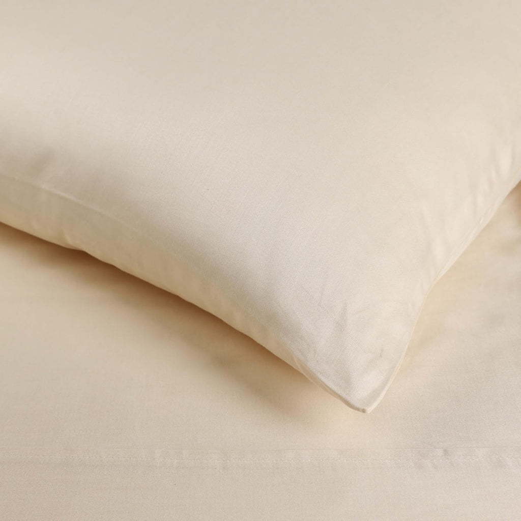 Superior Egyptian Cotton 400 Thread Count Bed Sheet Set, 1 Elastic Deep Pocket Fitted Sheet, 1 Flat Sheet, 2 Pillowcases, Soft Bedding, Luxury Sheets, Sateen Weave, Queen Size, Ivory