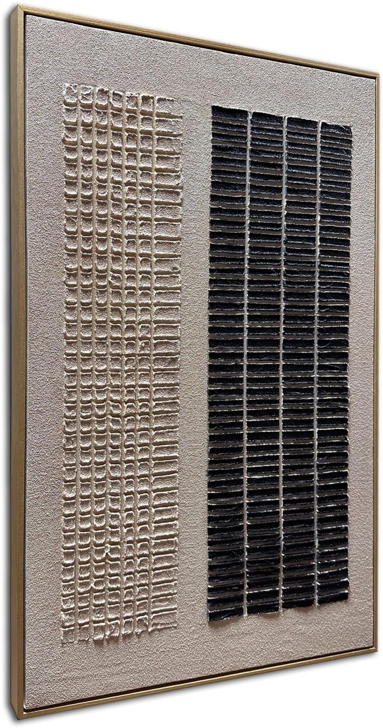 zoinart Beige and Black Textured Wall Art with Dense Array Blocks, 24x36 inch Contemporary Minimalist Art Oil Painting Home Wall Decoration