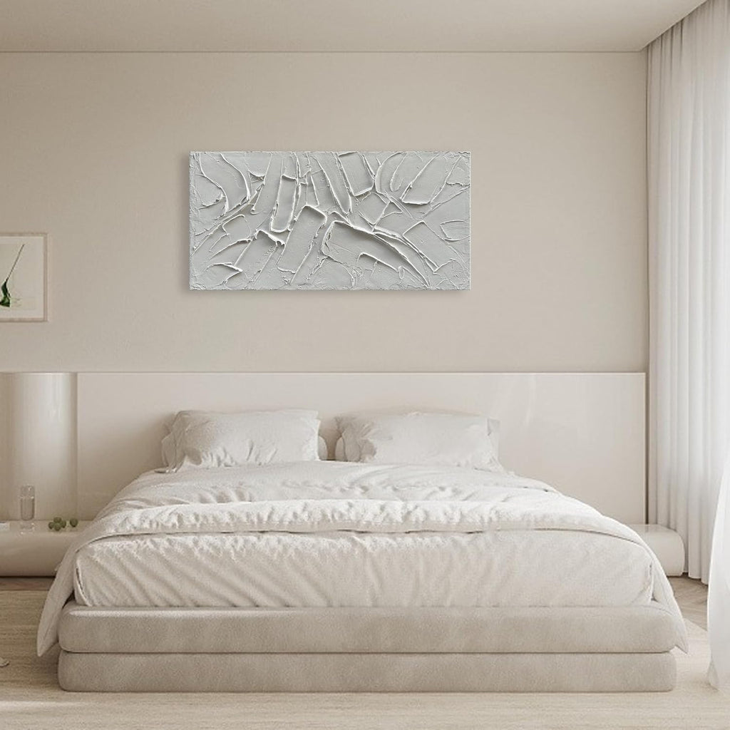 NANKAI Art Hand Painted Thick Texture White Minimalist Oil Painting 24x48 inches Contemporary Art Oil Painting, Home, Office Corridor Wall Decoration Painting