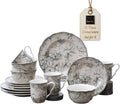 222 Fifth Adelaide 16-Piece Traditional Antique White Porcelain Dinnerware Set – Service for 4, Romantic Bird & Floral Design, Everyday Big Dinner Plates and Bowls Sets, Microwave & Dishwasher Safe