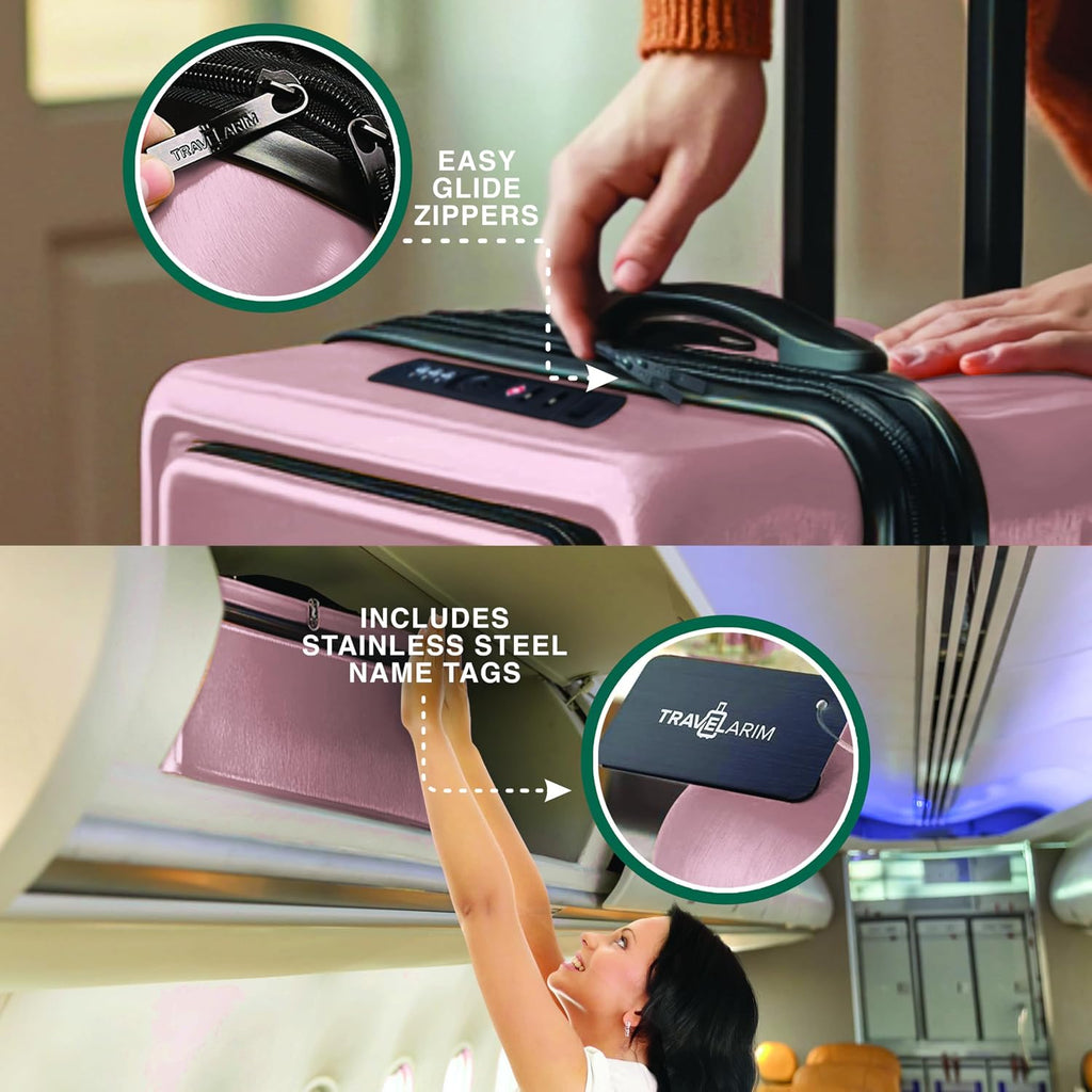 TRAVELARIM Luggage Sets 3 Piece, 20 Inch Carry on Luggage and 24 Inch Suitcases with Wheels Spinner, Durable Hard Shell Suitcase Set, Expandable Travel Suitcase, Pink