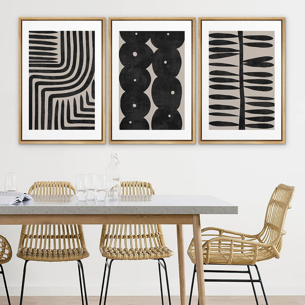 SIGNLEADER Framed Canvas Print Wall Art Set Geometric Black Paint Stroke Patterns Abstract Shapes Illustrations Modern Art Decorative Contemporary for Living Room, Bedroom, Office - 16'x24'x3 NATURAL
