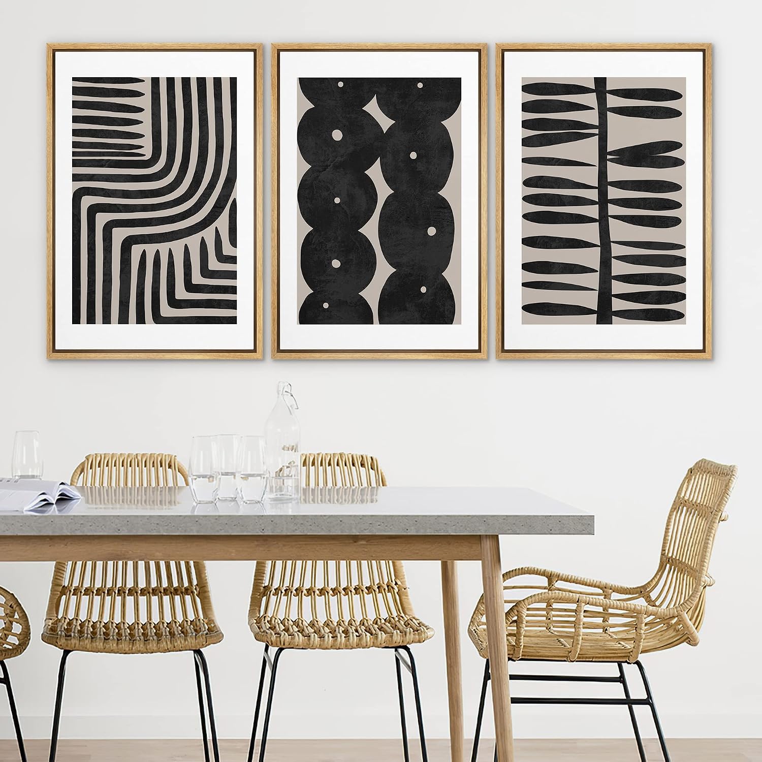 SIGNLEADER Framed Canvas Print Wall Art Set Geometric Black Paint Stroke Patterns Abstract Shapes Illustrations Modern Art Decorative Contemporary for Living Room, Bedroom, Office - 16'x24'x3 NATURAL