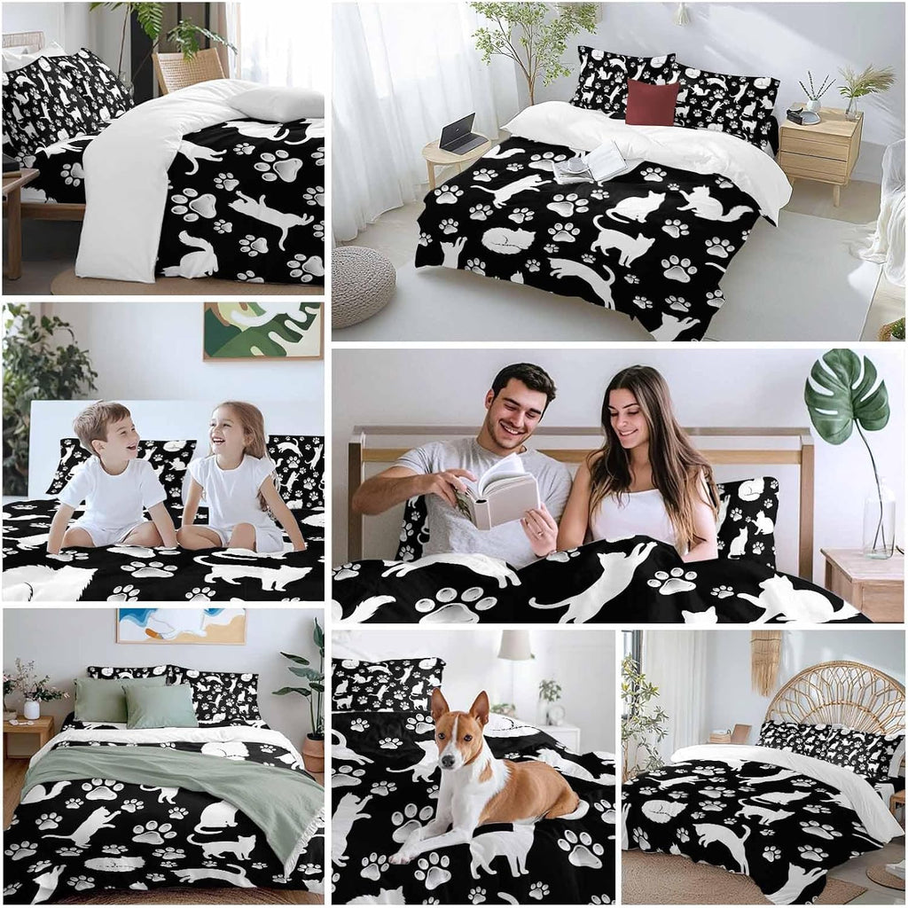 Prime Leader Cats Claws Duvet Cover Set Queen Size 4 Pieces Black Background Abstract Animal Modern Bedding Set with Zipper Closure, 1 Comforter Cover 86x86 Inches 1 Flat Sheet & 2 Pillow Cases