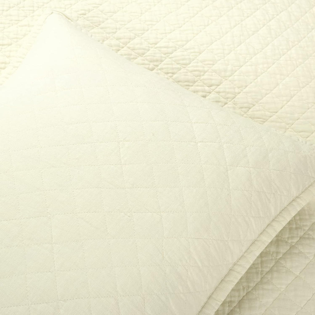 Lush Decor Belgian Flax Linen Blend Quilt Queen Size 3 Piece Set Full/Queen Ivory - Linen Bedding Set Queen Quilt - Cream Bedding - Modern Decor