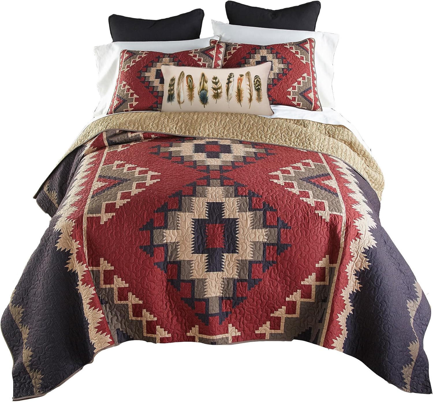 Donna Sharp Queen Bedding Set - 4 Piece - Mojave Southwest Quilt Set with Queen Quilt, Two Standard Pillow Shams and One Decorative Pillow - Machine Washable