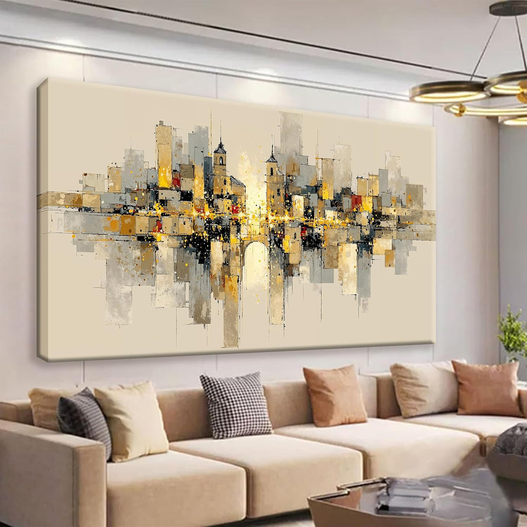 QSQ Large Abstract Wall Art For Living Room Painting Black And Gold Wall Art Prints Minimalist Abstract Art Modern Canvas Art Wall Decor Picture For Bedroom Office Home Aesthetic Decoration 29' × 58'