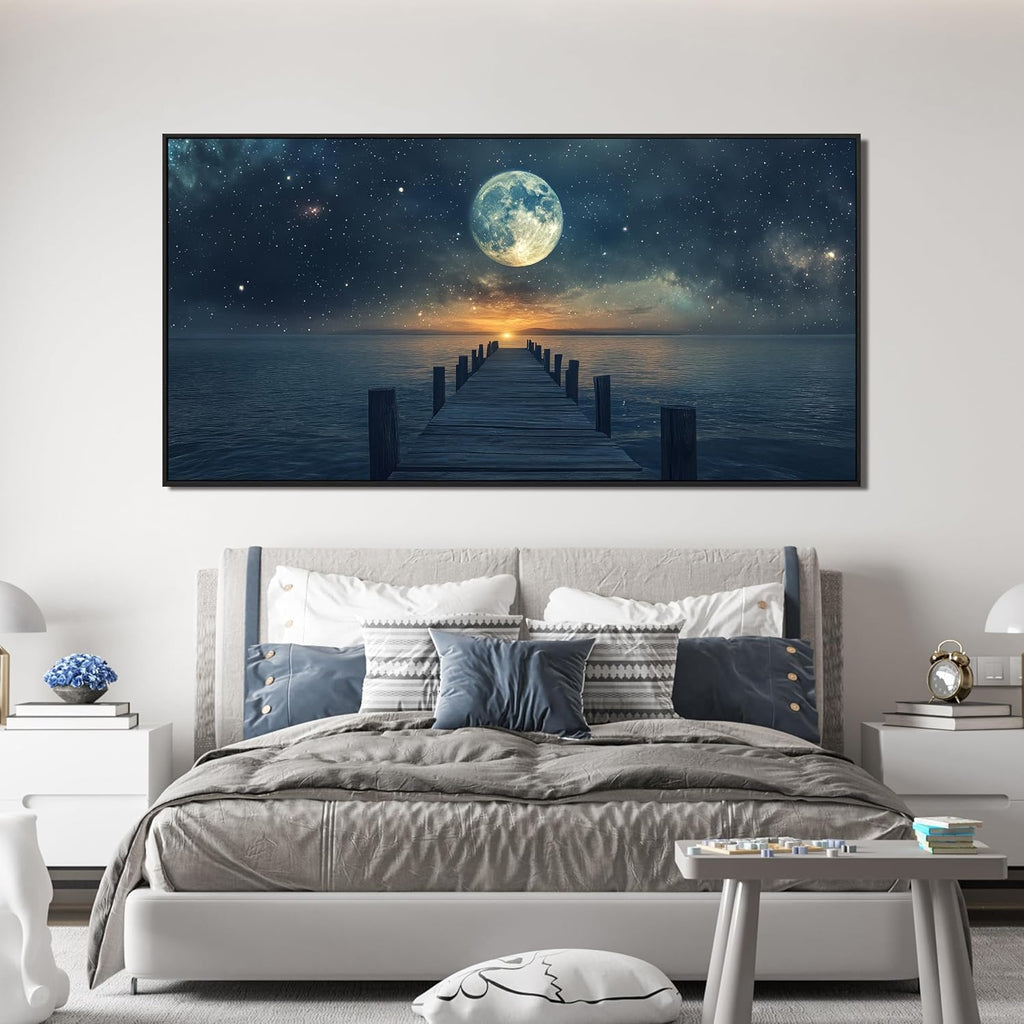 Canvas Wall Art Decor Large Framed Wall Art Prints Wall Art Pictures for Living Room Canvas Art Wall Decor Landscape Coastal Wall Art Star Moon Artwork for Walls Home Office Aesthetic Decor 29' x 58'