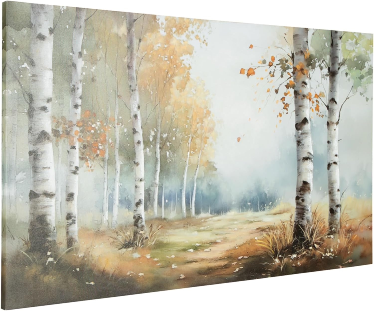 Signature Design by Ashley Leithan Classic Hand Painted Landscapse Wall Art 60 x 36 Inches, Light Brown & White