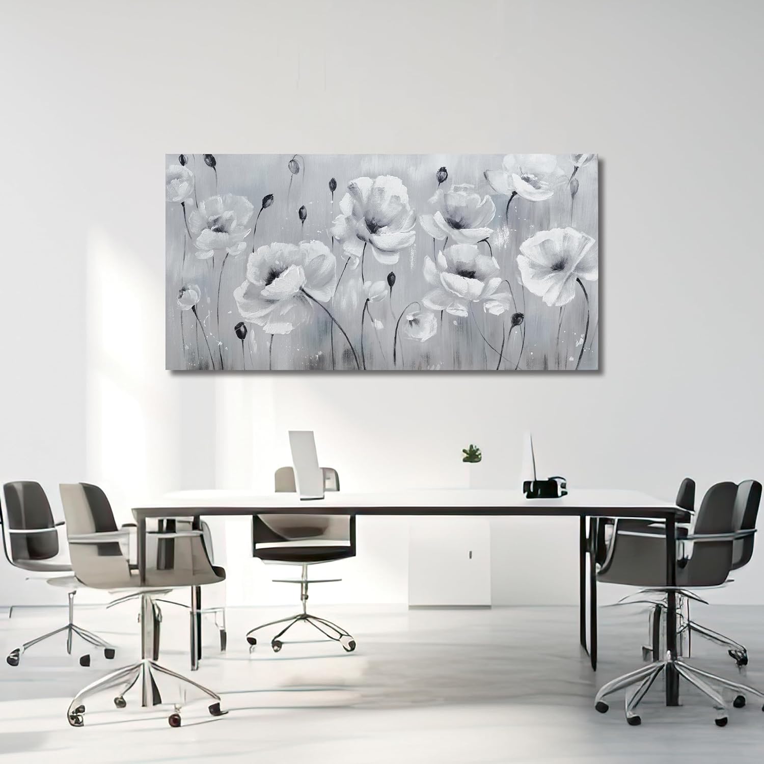 Belmrxne Large Floral Wall Art Black and Grey Wall Decor flower Canvas Painting Aesthetic Artwork modern Trendy canvas print for Living Room Bedroom Dining Room Office 29x58 Inches