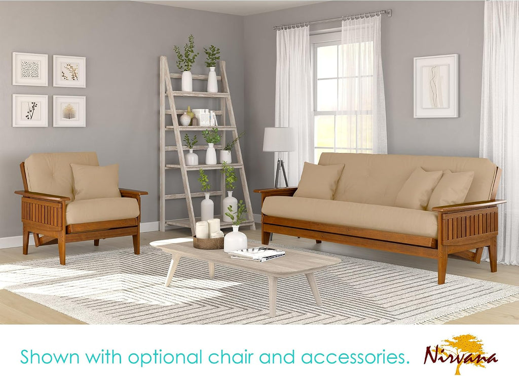Nirvana Futons Eastridge Futon Set - Queen Size, Frame, 8' Mattress, Microfiber Sussex Khaki Cover