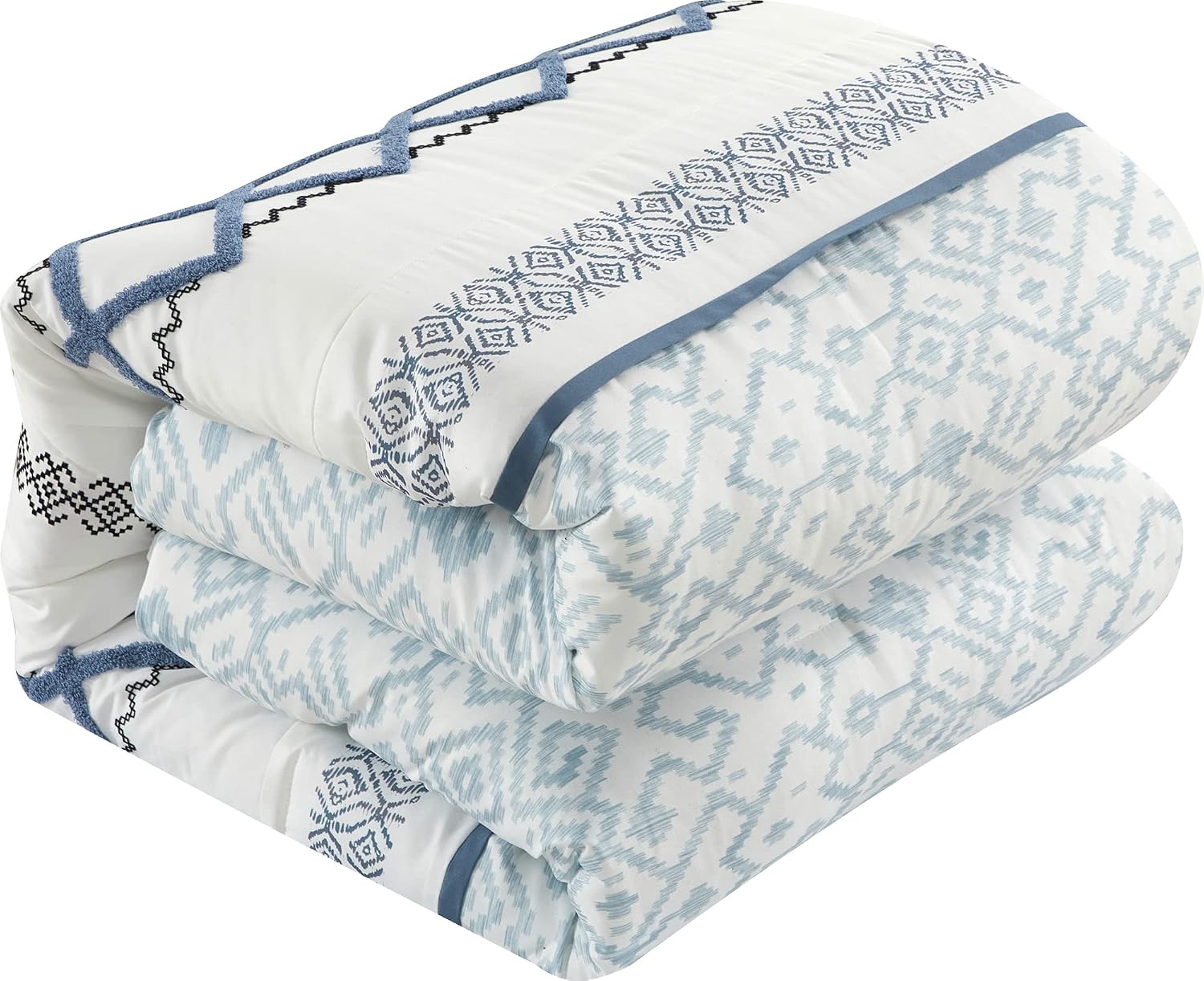 Grand Avenue Blue Comforter Set King Size, 7 Piece Terry Embroidery All Season Bedding Set, Bedskirt, Pillows & Shams